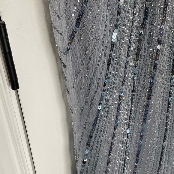 NWT Mac Duggal 93583 Beaded Cape Sleeve Column Gown Slate Blue Sz 8 $698 - Picture 13 of 16